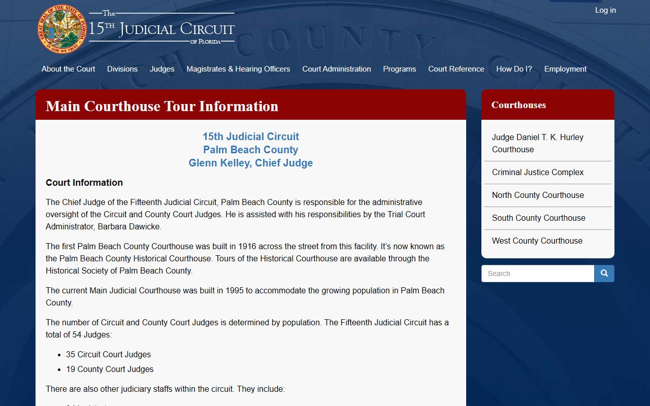 Palm Beach County court dockets Main Courthouse tour page