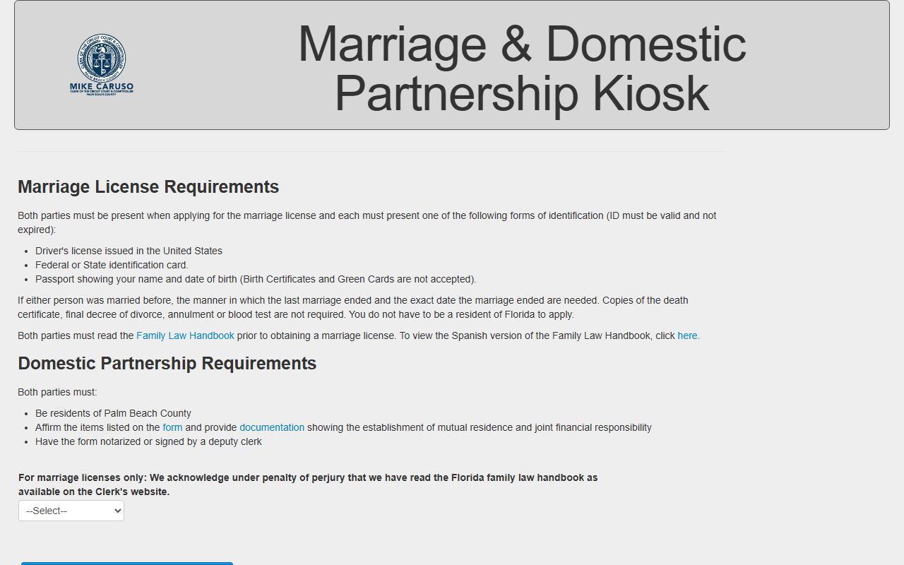 Palm Beach County court records marriage and domestic partnership kiosk