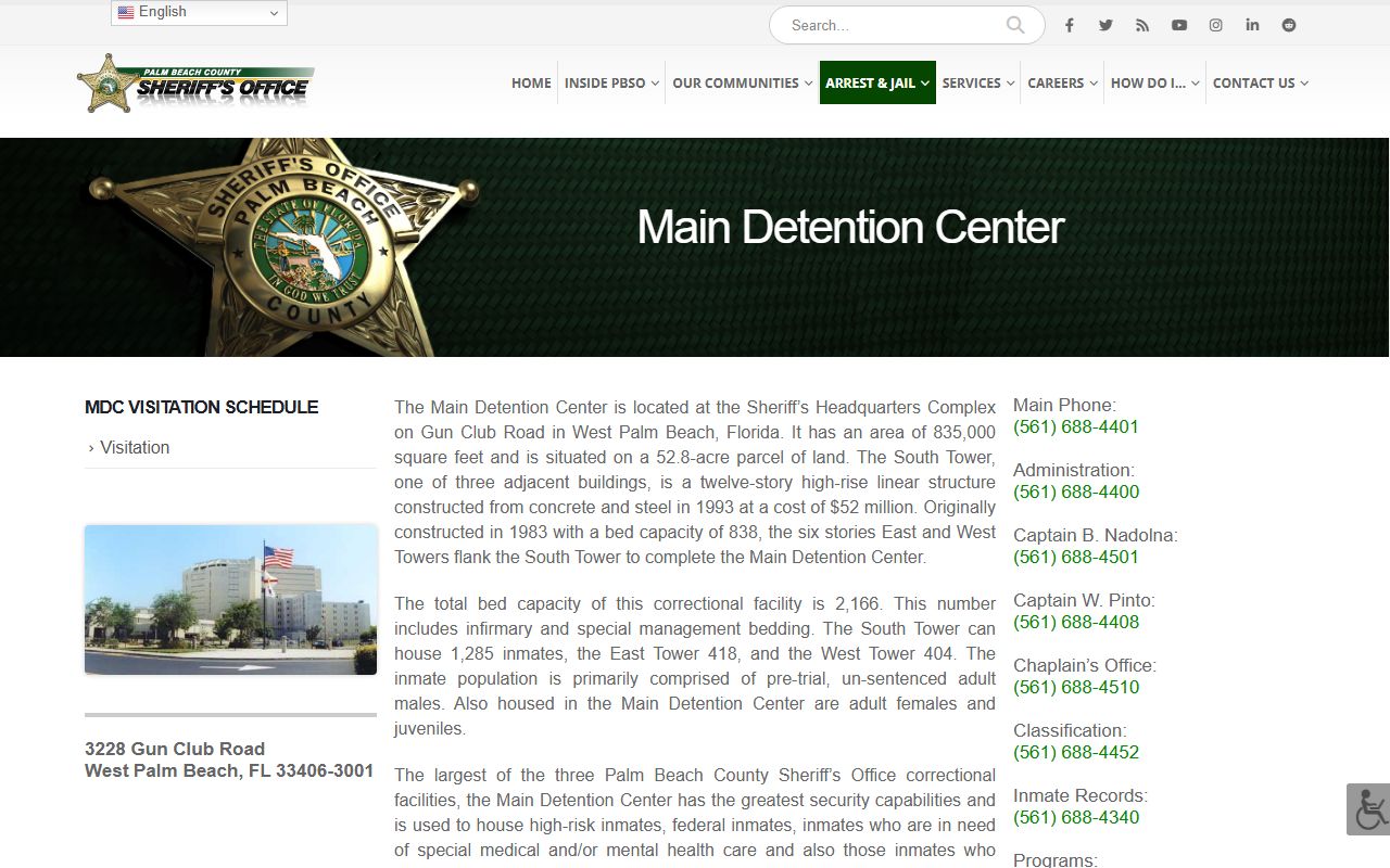 Palm Beach County marriage and divorce records Main Detention Center page