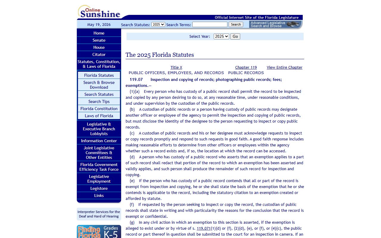 Palm Beach County probate records Florida Statutes 119.07 public records