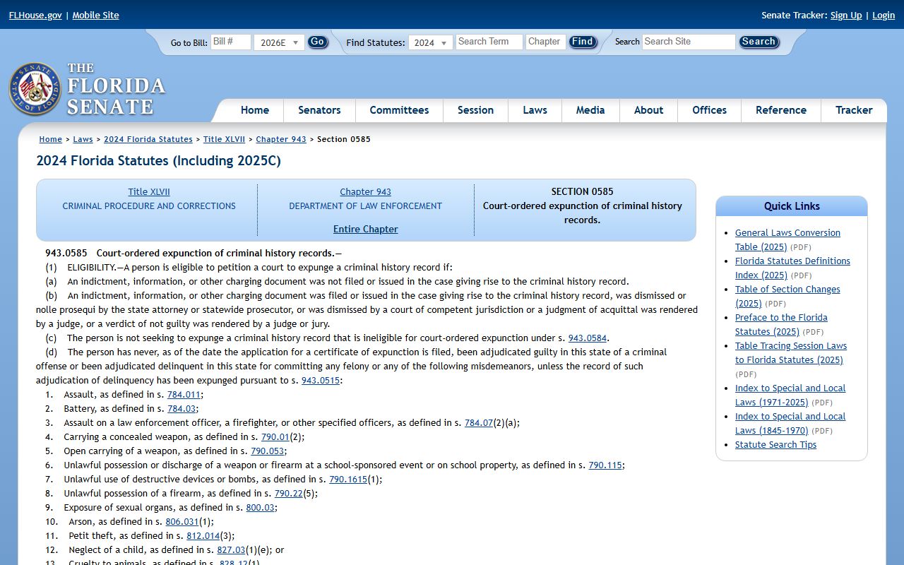 Palm Beach County probate records Florida Statutes 943.0585 expunction