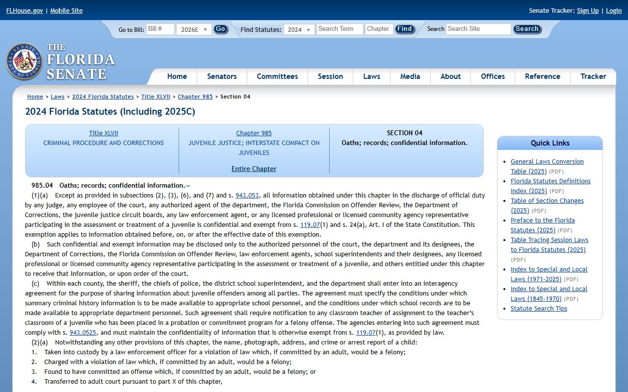 Palm Beach County public records Florida Statutes 985.04 juvenile confidentiality