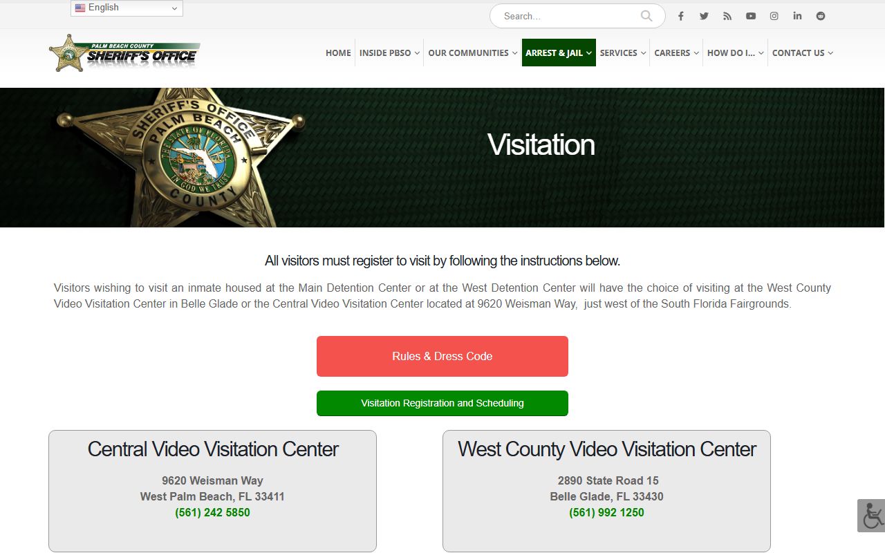Palm Beach County warrant records PBSO visitation page