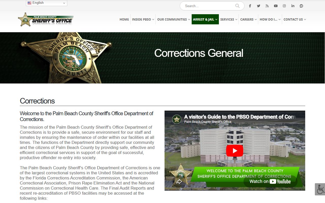 Palm Beach County warrant records PBSO corrections general page